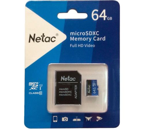 Карта памяти Netac P500 Standard 64GB NT02P500STN-064G-R + адаптер