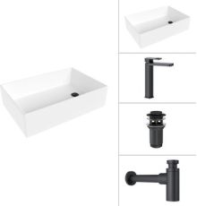 Умывальник Lauter 21518-1 + Cascade 21СК0655BS + сифон 21635B + дон.клапан 21190B черный матовый