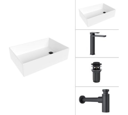 Умывальник Lauter 21518-1 + Cascade 21СК0655BS + сифон 21635B + дон.клапан 21190B черный матовый