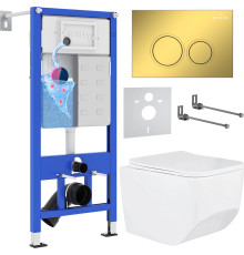 Унитаз подвесной Roxen Boro в комплекте с инсталляцией StounFix Dual Fresh 6 в 1 968023 кнопка: золото глянцевое