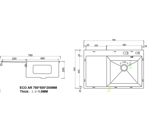 Кухонная мойка ARFEKA ECO AR 780*500 R BLACK PVD NANO