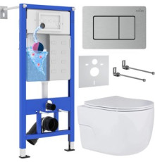 Унитаз подвесной Roxen Porto в комплекте с инсталляцией StounFix Dual Fresh 6 в 1 968445 кнопка: сатин