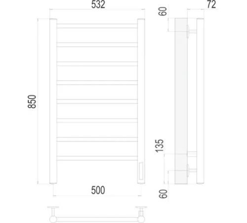 Полотенцесушитель TERMINUS Аврора П8 500х850 золото, Quick Touch
