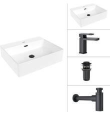 Умывальник Lauter 21478 + Cascade 21СК655BS + сифон 21635B + донный клапан 21190B черный матовый