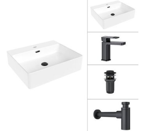 Умывальник Lauter 21478 + Cascade 21СК655BS + сифон 21635B + донный клапан 21190B черный матовый