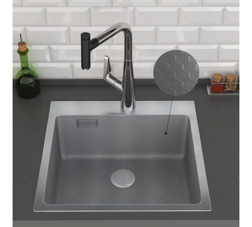 Кухонная мойка Roxen Snake 560220-50-S 50*48 сатин/текстурная поверхность с коландером и дозатором
