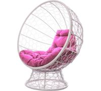 Кресло M-Group Кокос на подставке 11590108 белый ротанг/розовая подушка