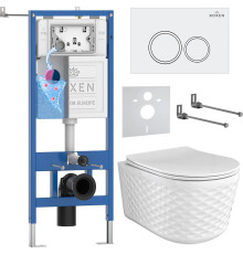 Унитаз подвесной Roxen Vine Tornado в комплекте с инсталляцией StounFix Dual Fresh 6 в 1 979007 кнопка: белый глянцевый