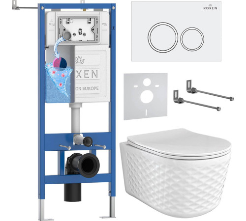 Унитаз подвесной Roxen Vine Tornado в комплекте с инсталляцией StounFix Dual Fresh 6 в 1 979007 кнопка: белый глянцевый