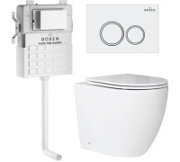 Унитаз приставной Roxen Antares в комплекте с инсталляцией Attach 5 в 1 966869 кнопка: белый глянец с хромированной окантовкой клавиш