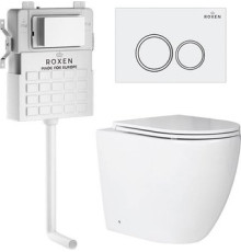 Унитаз приставной Roxen Antares в комплекте с инсталляцией Attach 5 в 1 966869 кнопка: белый глянец с хромированной окантовкой клавиш