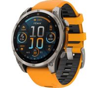 Умные часы Garmin Fenix 8 Sapphire, Titanium 47мм светло-серый, оранжевый силиконовый ремешок