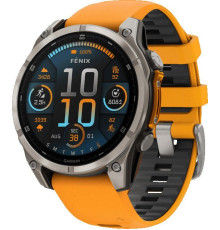 Умные часы Garmin Fenix 8 Sapphire, Titanium 47мм светло-серый, оранжевый силиконовый ремешок