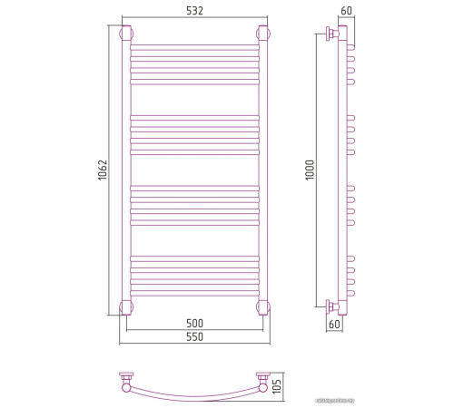 Полотенцесушитель Сунержа Богема+ выгнутая 1000х500 00-0221-1050