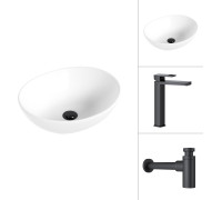 Умывальник Lauter 21652 + Cascade 21СК0655BS с сифоном 21635B черный матовый