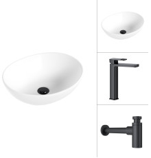 Умывальник Lauter 21652 + Cascade 21СК0655BS с сифоном 21635B черный матовый