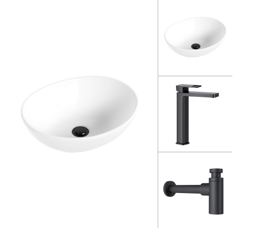 Умывальник Lauter 21652 + Cascade 21СК0655BS с сифоном 21635B черный матовый