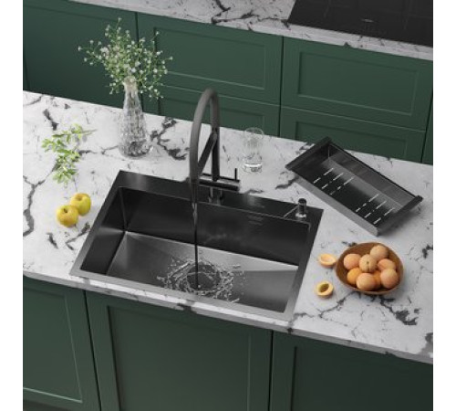 Кухонная мойка Roxen Simple 560220-70B PVD графит с коландером и дозатором