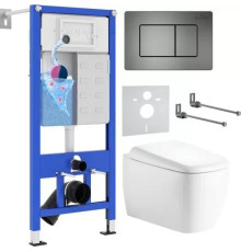 Унитаз подвесной Roxen Martin в комплекте с инсталляцией StounFix Dual Fresh 6 в 1 968521 кнопка: оружейная сталь