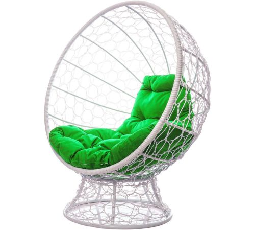 Кресло M-Group Кокос на подставке 11590104 белый ротанг/зеленая подушка