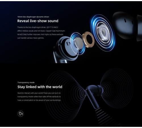 Наушники QCY T13 ANC 2 темно-синий