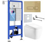 Унитаз подвесной Roxen Martin в комплекте с инсталляцией StounFix Dual Fresh 6 в 1 968506 кнопка: брашированное золото