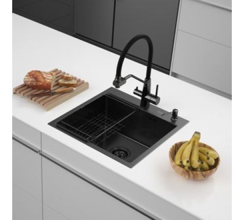 Кухонная мойка ARFEKA ECO AR мойка 500*500, коландер F, дозатор BLACK DECOR VOLCANIC