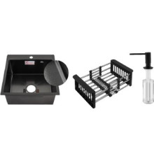 Кухонная мойка Schtoff Best Decor Black 4550 + коландер KR-1 BLACK + дозатор SD-1 BLACK, комплект