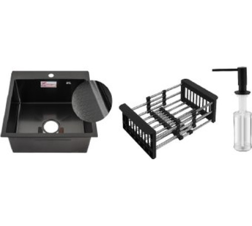 Кухонная мойка Schtoff Best Decor Black 4550 + коландер KR-1 BLACK + дозатор SD-1 BLACK, комплект