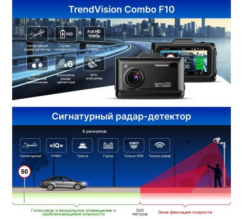 Видеорегистратор-навигатор-радар детектор 3в1 TrendVision Combo F10
