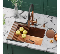 Кухонная мойка Roxen Uno 560210-54BR-GR бронза/текстурная PVD покрытие с ролл-матом и дозатором