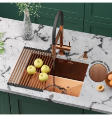 Кухонная мойка Roxen Uno 560210-54BR-GR бронза/текстурная PVD покрытие с ролл-матом и дозатором