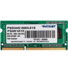 Оперативная память Patriot Memory for Ultrabook 4GB DDR3 SO-DIMM PC3-12800 PSD34G1600L81S