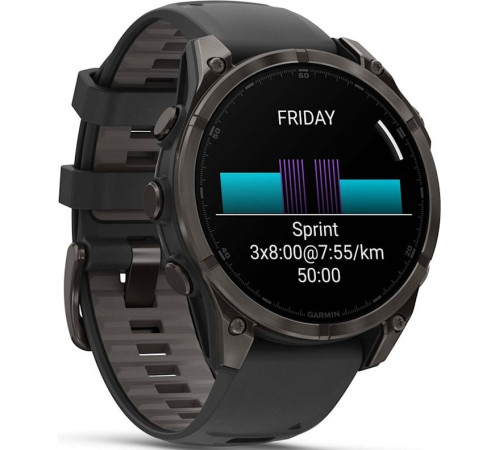 Умные часы Garmin Fenix 8 Sapphire, Titanium 47мм угольно-черный DLC, пепельно-черный силиконовый ремешок