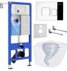 Унитаз подвесной Roxen Antares Tornado Long в комплекте с инсталляцией StounFix Dual Fresh 6 в 1 868434 кнопка: хром глянцевый глянцевая