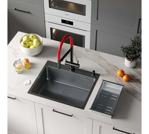 Кухонная мойка Roxen Simple 560220-50B PVD графит с коландером и дозатором
