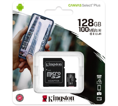 Карта памяти Kingston Canvas Select Plus microSDXC 128GB SDCS2/128GB с адаптером