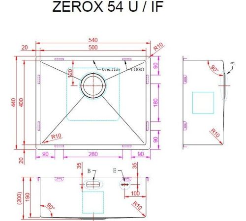 Кухонная мойка ZorG Zerox 54 U / IF PVD Gold