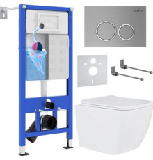 Унитаз подвесной Roxen Cube One Rimless 6 в 1 StounFix Dual Fresh 530473 кнопка: матовая