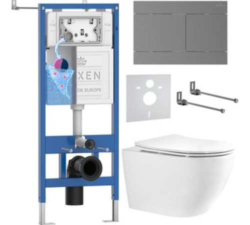 Унитаз подвесной Roxen Antares Tornado Long в комплекте с инсталляцией StounFix Dual Fresh 6 в 1 868461 кнопка: оружейная сталь матовая