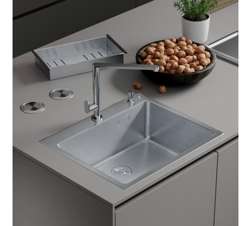 Кухонная мойка Roxen Simple 560220-50 сатин с коландером и дозатором