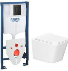 Унитаз подвесной Lauter Square 214903 + GROHE Solido 38811KF0 + GROHE 37131000 прямоугольная, черный