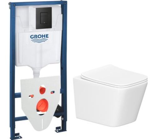 Унитаз подвесной Lauter Square 214903 + GROHE Solido 38811KF0 + GROHE 37131000 прямоугольная, черный