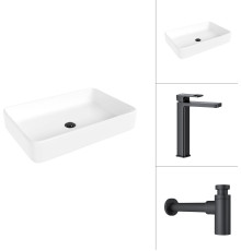 Умывальник Lauter 21842 + Cascade 21СК0655BS с сифоном 21635B черный матовый