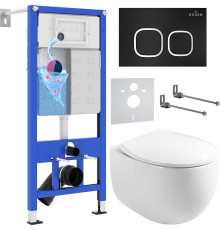 Унитаз подвесной Roxen Egg в комплекте с инсталляцией StounFix Dual Fresh 6 в 1 964079 кнопка: черный матовый