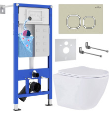 Унитаз подвесной Roxen Antares 530185-01 в комплекте с инсталляцией StounFix Dual Fresh 6 в 1 966461 кнопка: бежевый