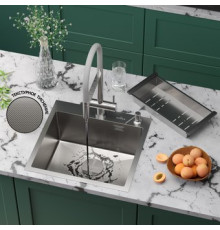 Кухонная мойка Roxen Simple 560220-50-GR сатин/текстурная с коландером и дозатором