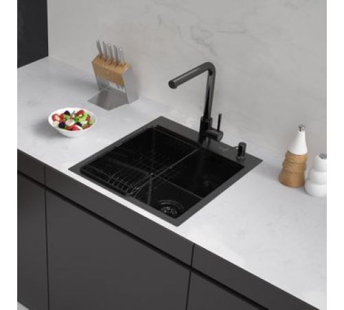 Кухонная мойка ARFEKA ECO AR мойка 450*500, коландер F, дозатор BLACK DECOR MILLET