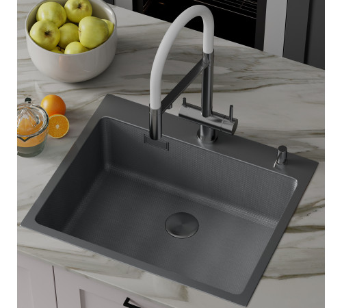 Кухонная мойка Roxen Snake 560220-60-BS PVD графит/текстурная поверхность с коландером и дозатором