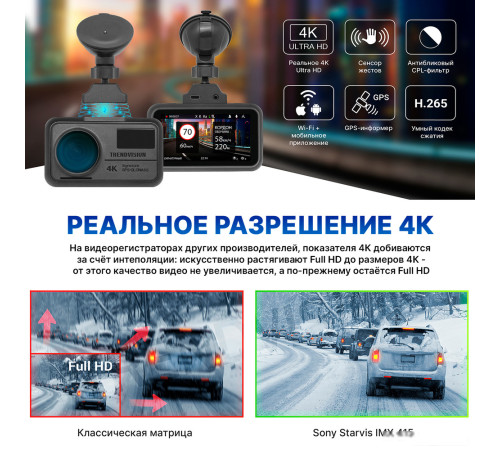 Видеорегистратор-GPS информатор 2в1 TrendVision TDR-725 Real 4K